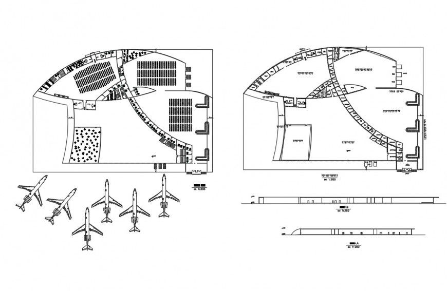 Airport elevation and ground and first floor plan details dwg file