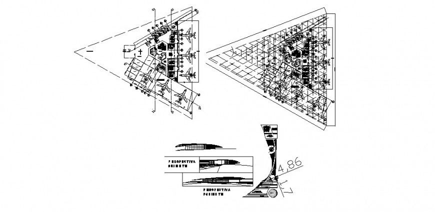 Airport executive terminal elevation and floor plan cad drawing details dwg file