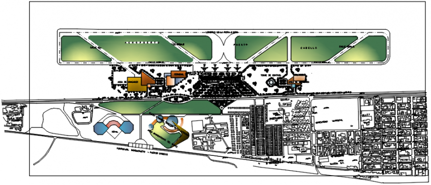 Airport master plan with distribution and landscaping structure cad drawing details dwg file