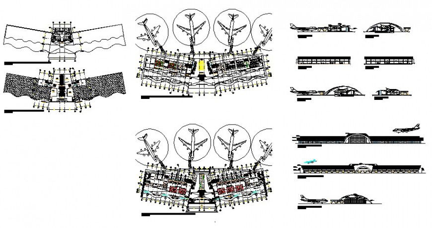 Airport parking space details with terminal building drawing in autocad file