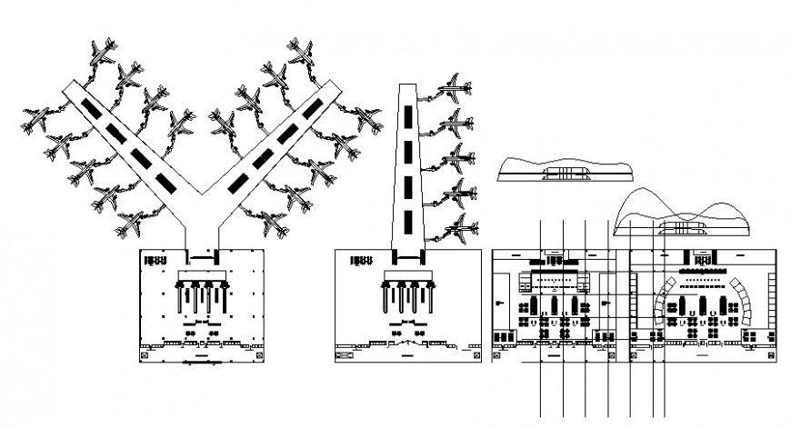 Airport parking system plan drawing 2d view in autocad