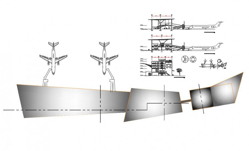 Airport section and layout plan cad drawing details dwg file