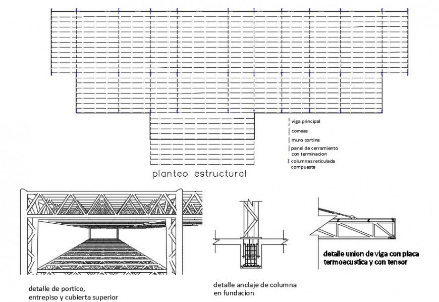 Airport structure plan, roof cover and construction details dwg file