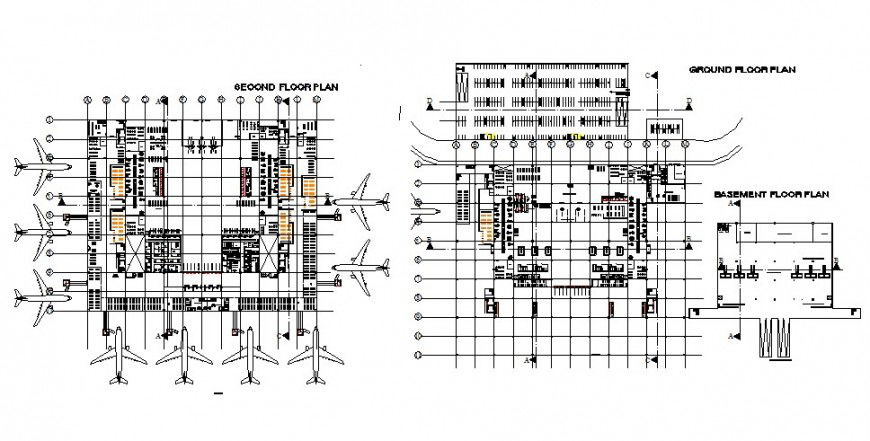 Airport terminal building plan detail 2d view CAD construction block layout file in dwg format