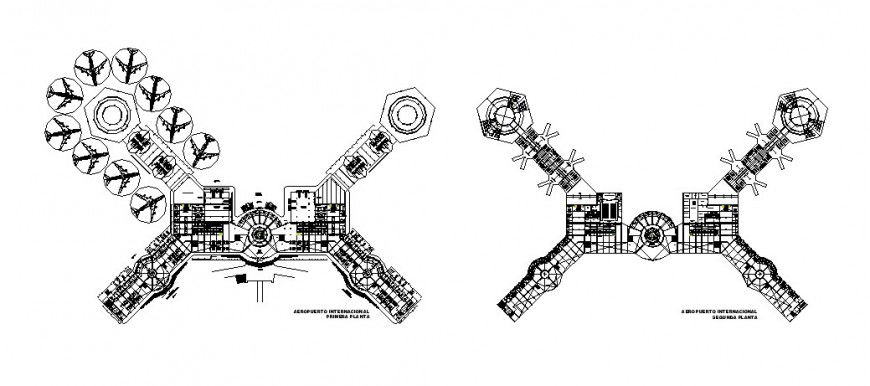 Airport terminal first and second floor plan cad drawing details dwg file