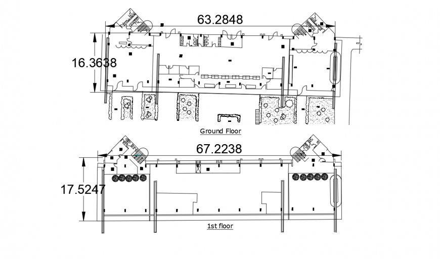 Airport terminal ground and first floor plan cad drawing details dwg file