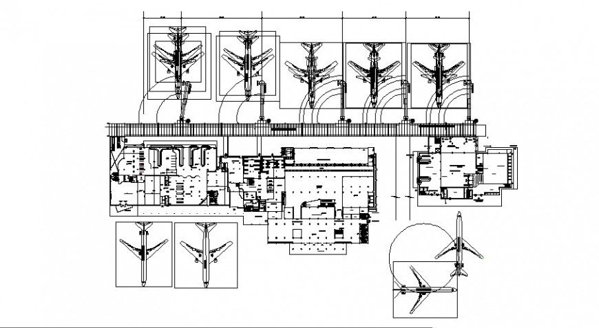 Airport terminal layout plan and landscaping structure cad drawing details dwg file
