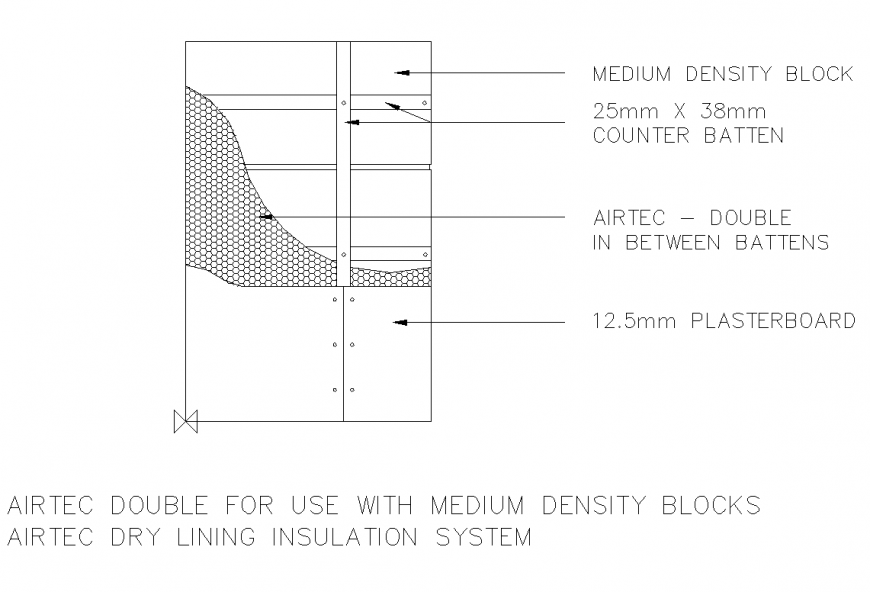 Airtec dry lining insulation detail 2d view elevation and plan layout file