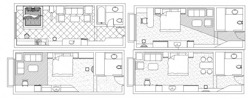 All bedrooms of house layout plan with furniture cad drawing details dwg file