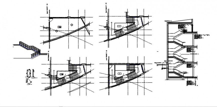 All floor staircases section and constructive structure details for clubhouse dwg file