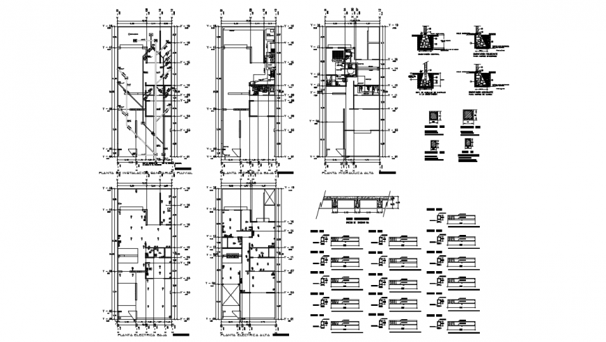 All floor structure plan with column and footing of residential house dwg file