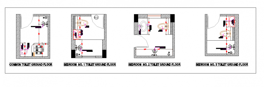 All floor Toilet detail plan design of proposed house design drawing