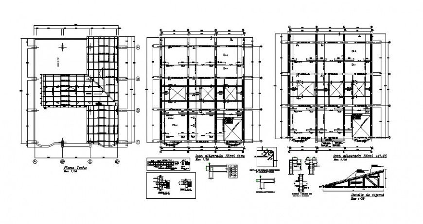 All floors cover plan structure details of apartment building dwg file