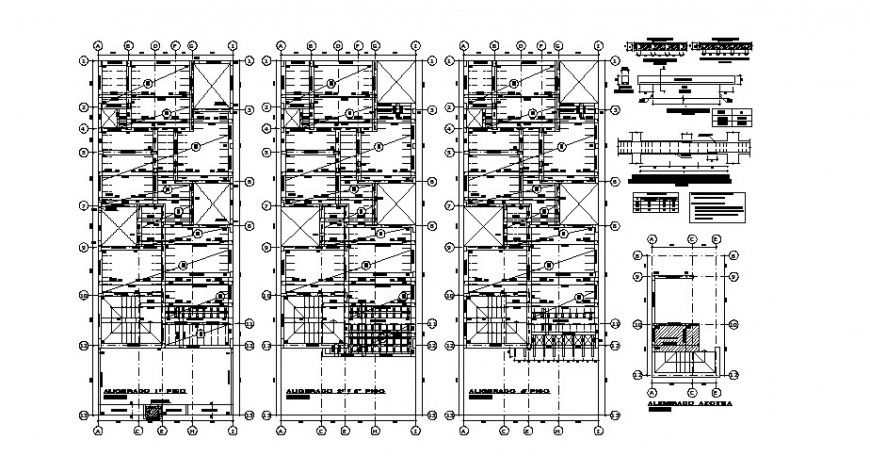 All floors foundation structure details of municipal housing building dwg file