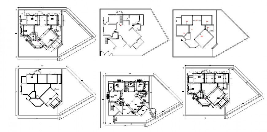 All floors framing plan structure drawing details of multi-level apartment building dwg file