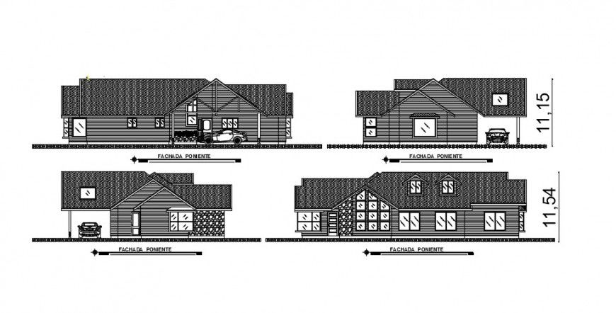 All four sided elevation drawing details of cottage house dwg file