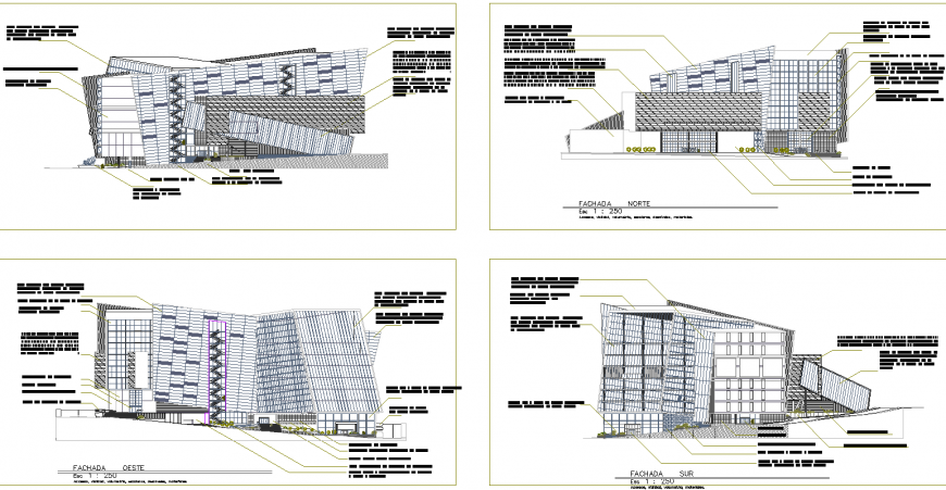 All side elevation drawing of corporate building in dwg file.