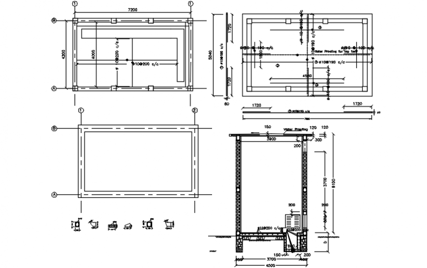 All sided constructive section drawing details of transformer house dwg file