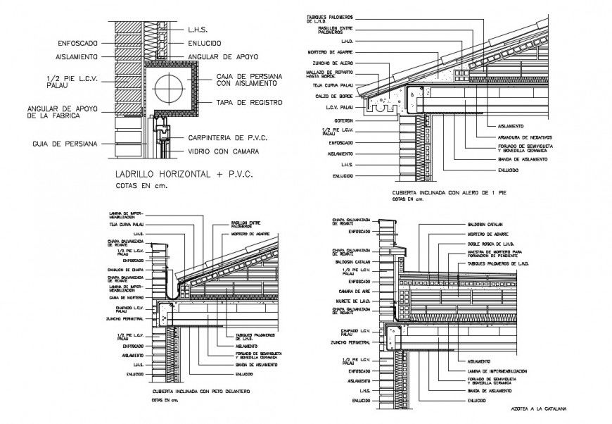 All sided constructive sectional details of house building dwg file