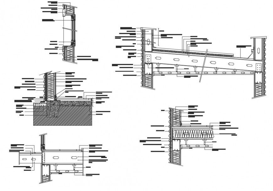 All sided cut constructive section, footings and structure details dwg file