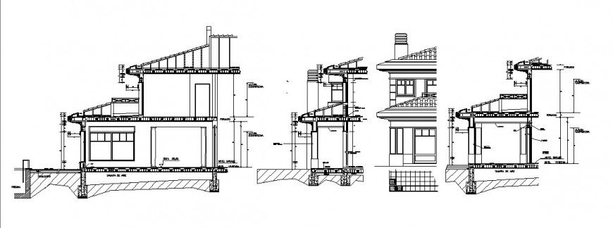All sided cut constructive sectional details of two-story house dwg file