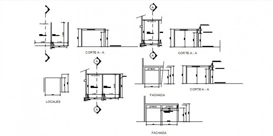 All sided cut section drawing details of super market dwg file
