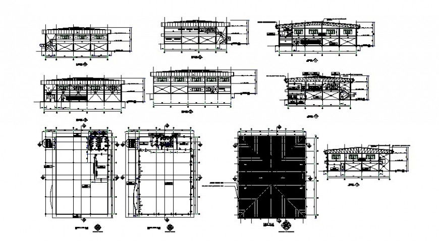All sided elevation, section and structure details of factory dwg file