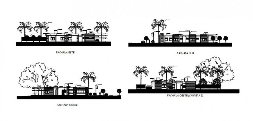 All sided elevation drawing details of government police station dwg file