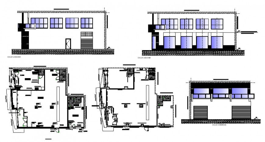All sided elevation and floor plan details of remodeling store dwg file