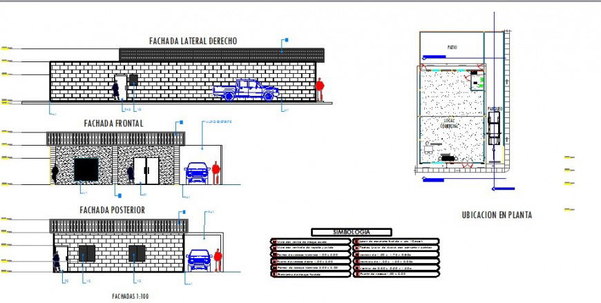 All sided elevation and plan details of local commercial store dwg file