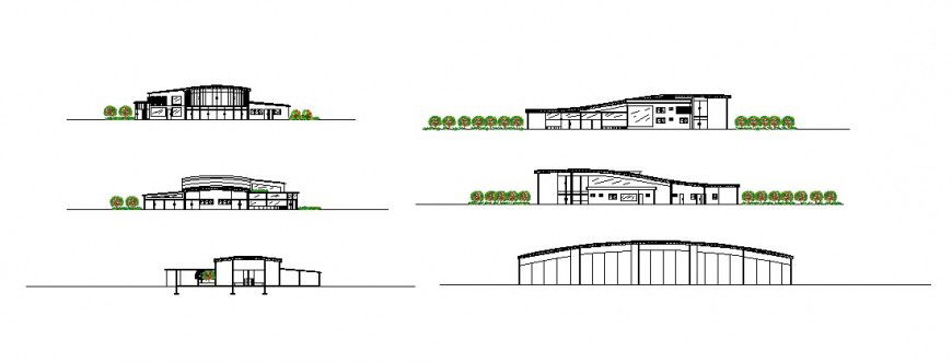 All sided elevation and section details of office building dwg file