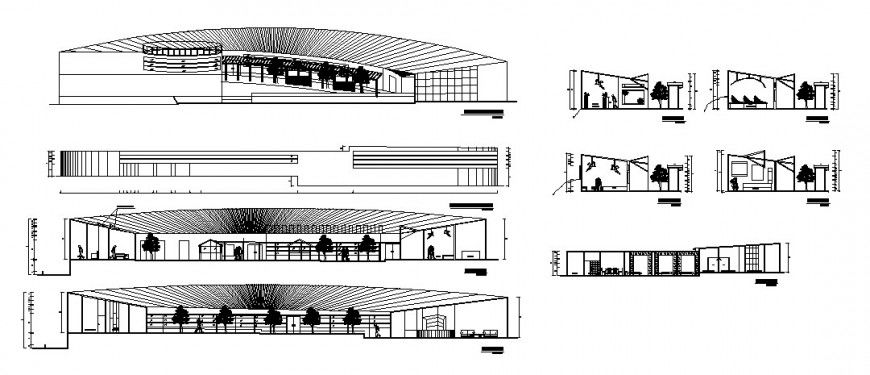 All sided elevation and section drawing details of hosting office center dwg file