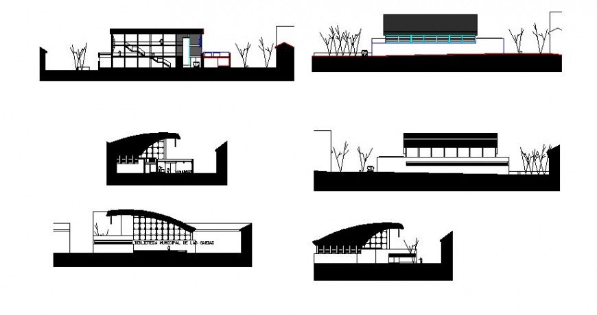 All sided elevation and section drawing details of library dwg file