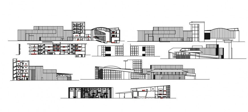 All sided elevation and section drawing details of rice technology center dwg file