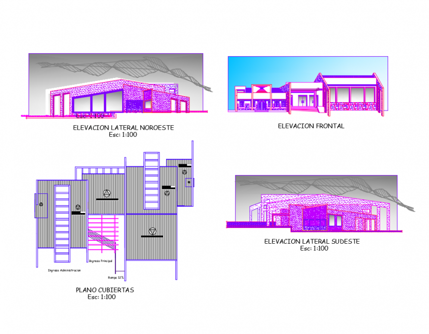All sided elevation and sectional details of adventure sports park dwg file