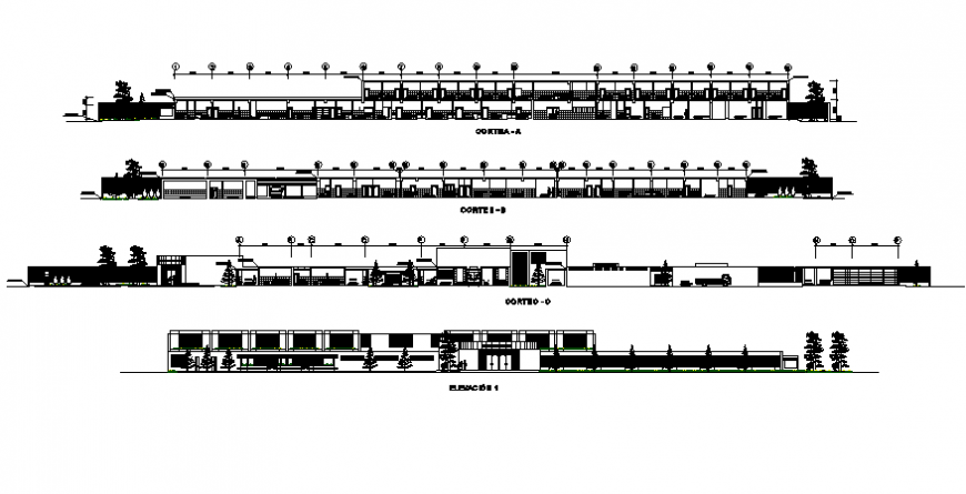 All sided elevation and sectional details of multi-specialist hospital dwg file