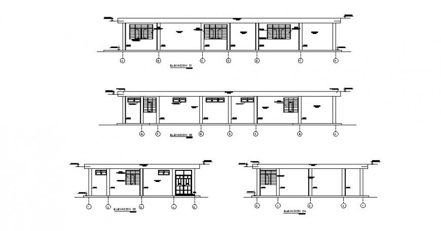 All sided elevation details of regional infrastructure management building dwg file
