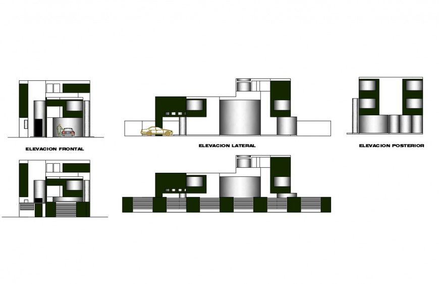 All sided elevation details of two-story house cad drawing details dwg file