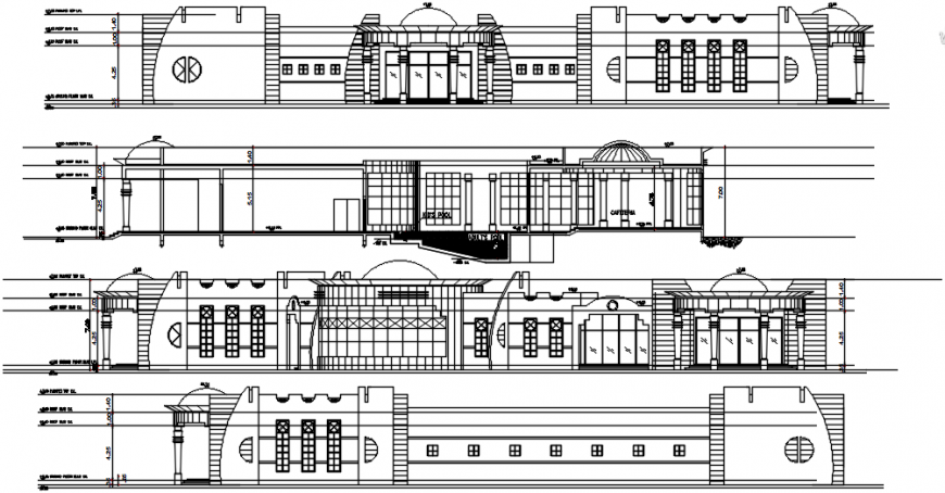 All sided elevation drawing details of classic luxuries cub house dwg file