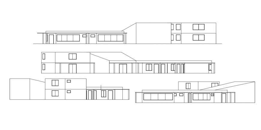 All sided elevation drawing details of kinder garden school dwg file