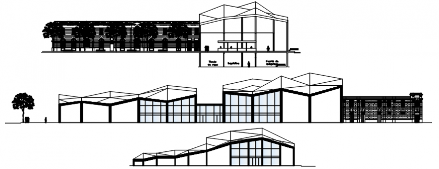 All sided elevation drawing details of local market building dwg file