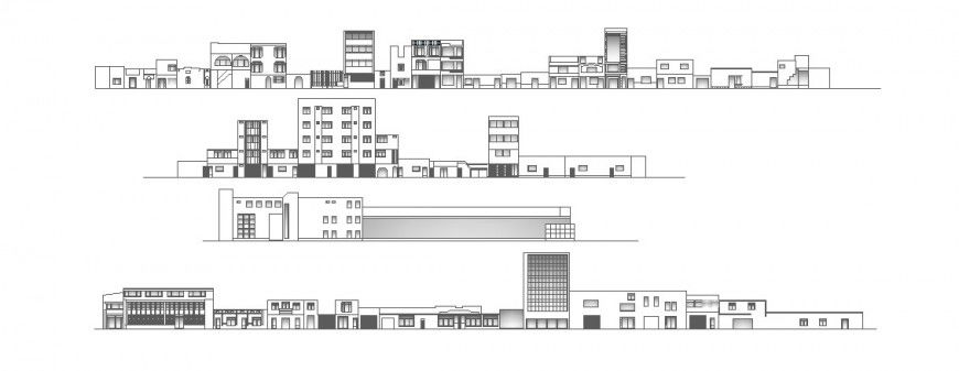 All sided elevation drawing details of multi-family residential flats dwg file