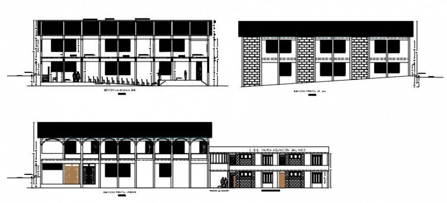All sided elevation drawing details of multi-purpose hall dwg file