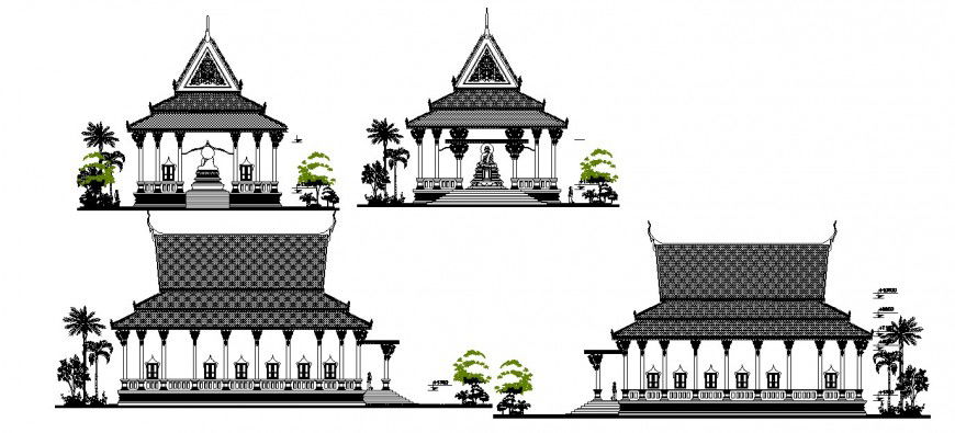 All sided elevation drawing details of religious church dwg file