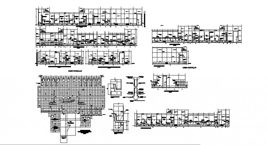All sided section, plan and installation details for public toilet dwg file