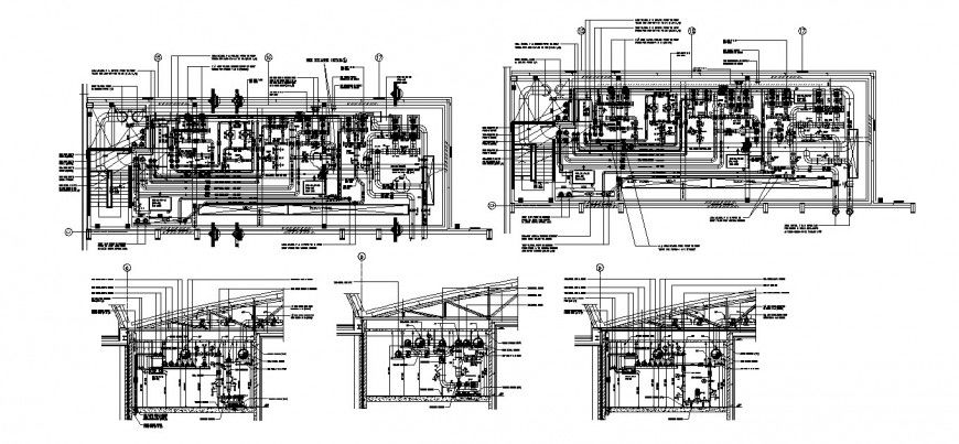 All sided section and plumbing structure drawing details of chilled water pump room dwg file