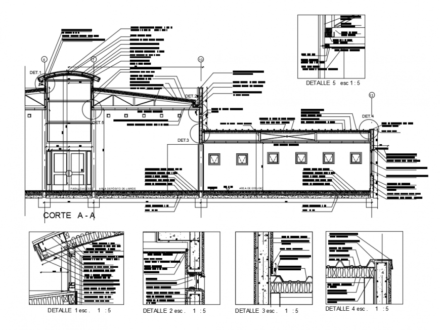 All sided sectional-constructive details of single family house dwg file