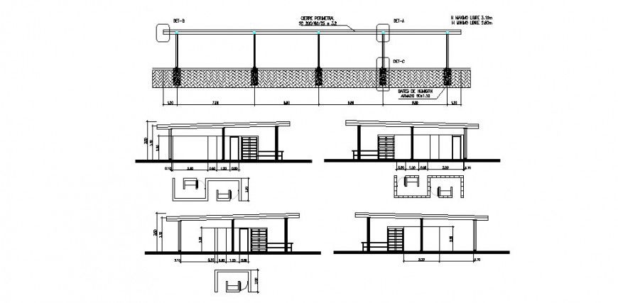 All sided sectional details of processing plant building dwg file