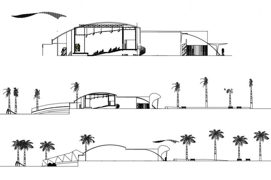 All sided sectional drawing details of multiplex theater dwg file