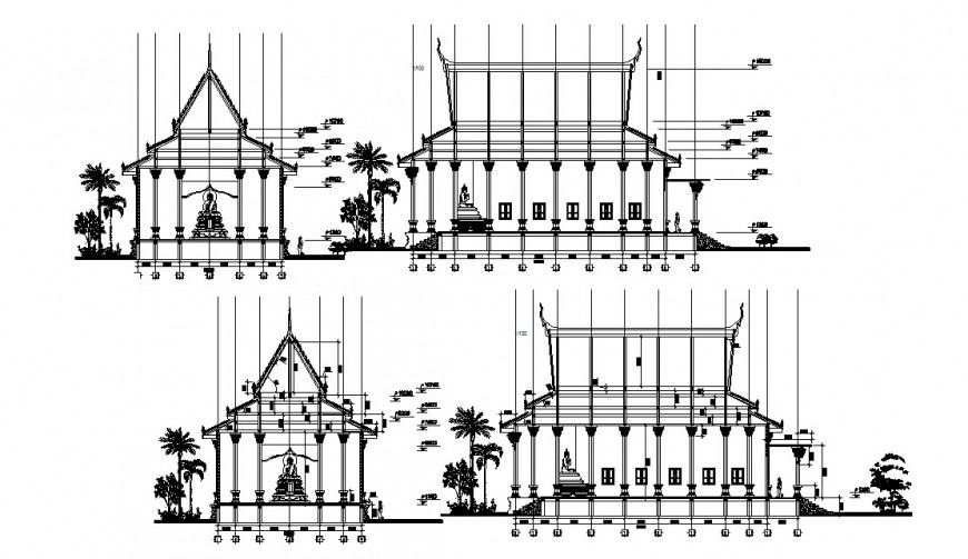 All sided sectional drawing details of religious church dwg file